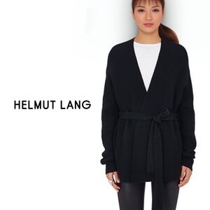 Helmut Lang Wool Cashmere Cardigan M Black Belted High Slit Tunic